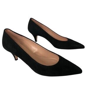 J. Crew Factory Black Suede Pointed-Toe Kitten Heels